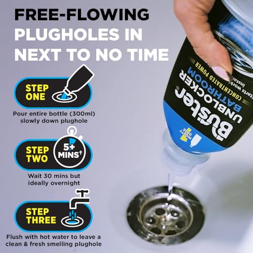 Detalle de Buster Bathroom Drain Unblocker (Pack of 3 x 300ml) – Fast, effective plughole clear
