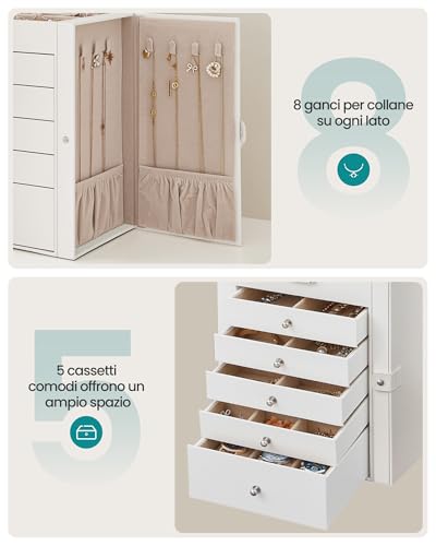 Thumbnail 7 de SONGMICS Scatola Portagioie a 6 livelli con specchio interno e serratura – JBC152W01