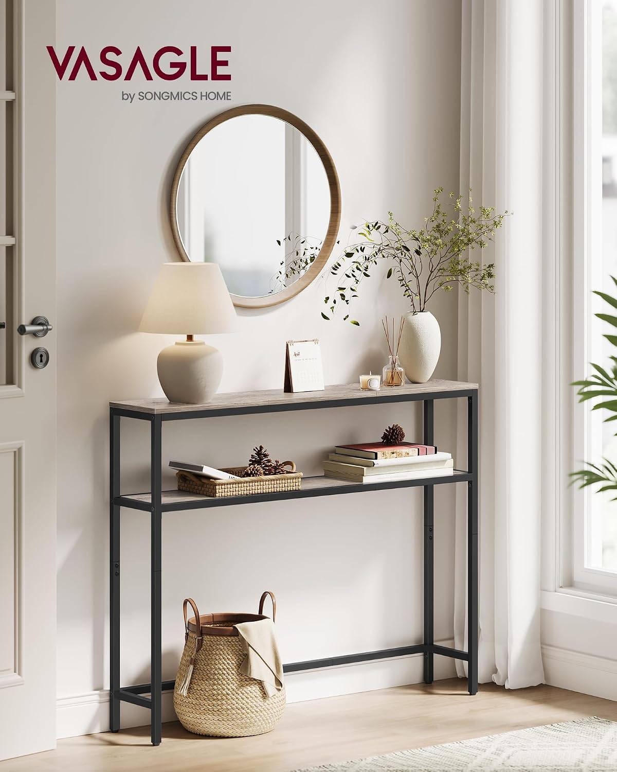 Detalle 2 de VASAGLE BARNET LNT130K02V1 – konsola 20 cm z dwiema półkami, szarobeżowa