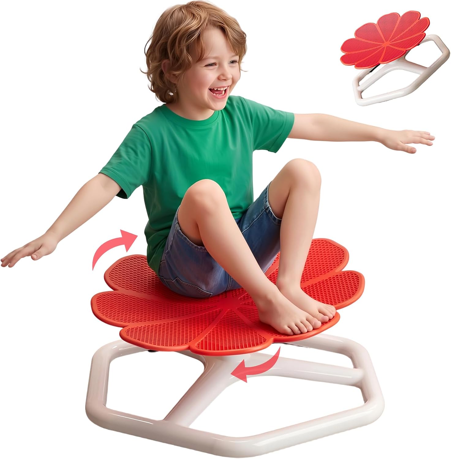 Sensorischer Drehstuhl für Kinder (Drehstuhl mit Autismus-Fokus) in Blumenform, rot