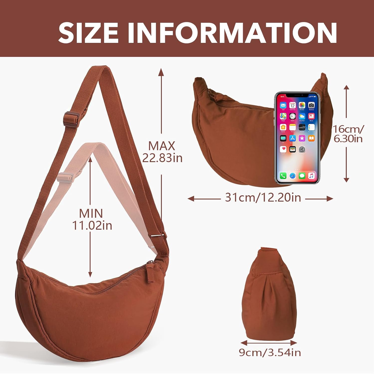 Detalle de LOCCY Crescent Bag for Women: Nylon Dumpling Crossbody with Adjustable Strap