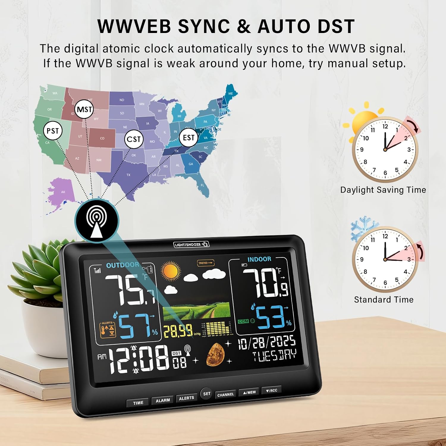 Detalle de BluSon BJ8284 Weather Station with Color Display, Wireless Sensor and Atomic Clock