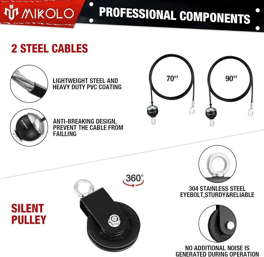 Detalle de Mikolo Fitness LAT and Lift Dual Cable System 70" 🏋