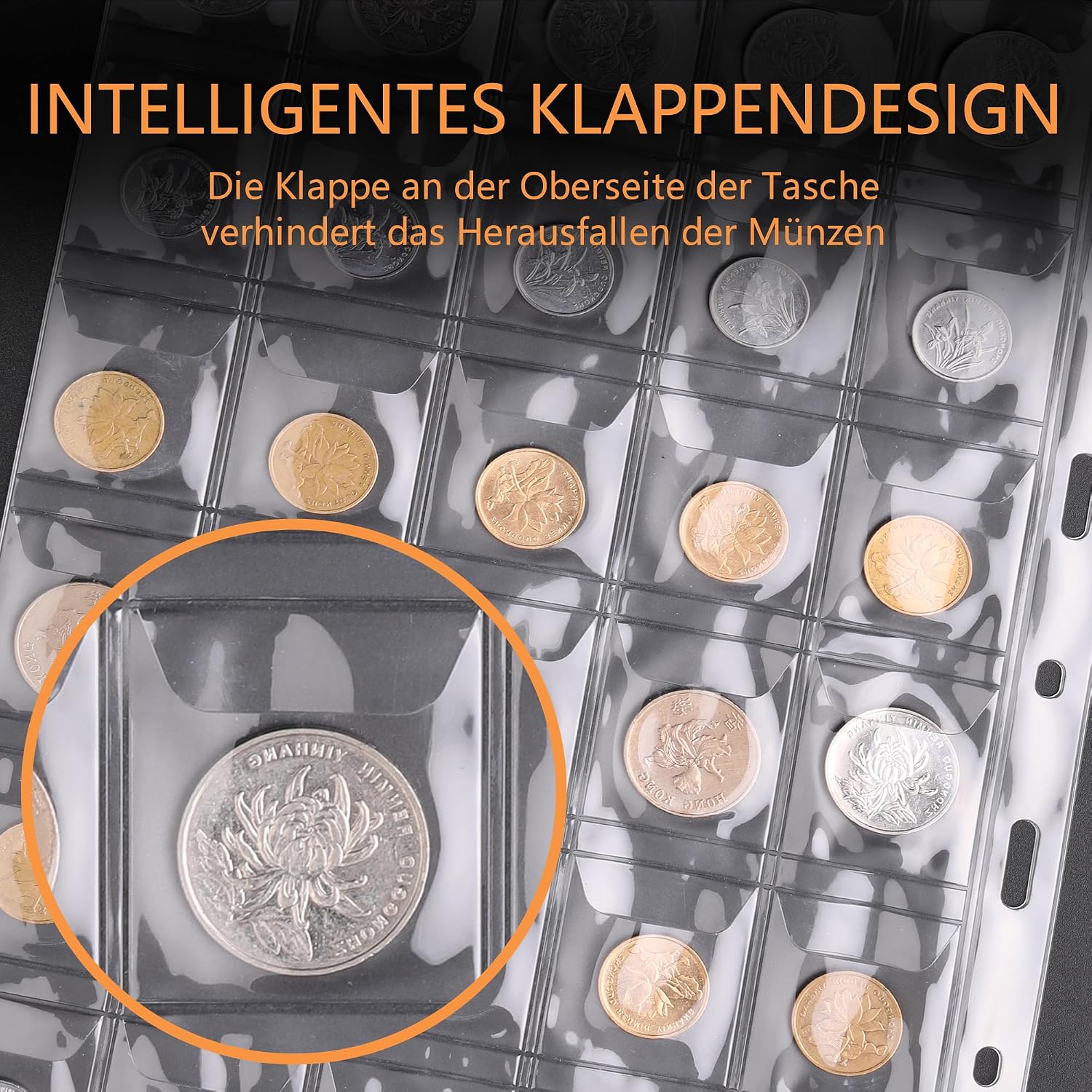 Detalle de Münzsammelbuchhalter für Sammler mit feuerfestem Münzsammelalbum (300 Taschen) & 36 Hülsen – für Münzen, Geldscheine und Zubehör