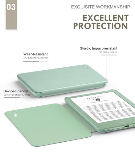 Detalle de MoKo Custodia per Kindle Basic 11ª Gen 6" Verde Matcha – Protezione leggera, risveglio automatico e accesso rapido