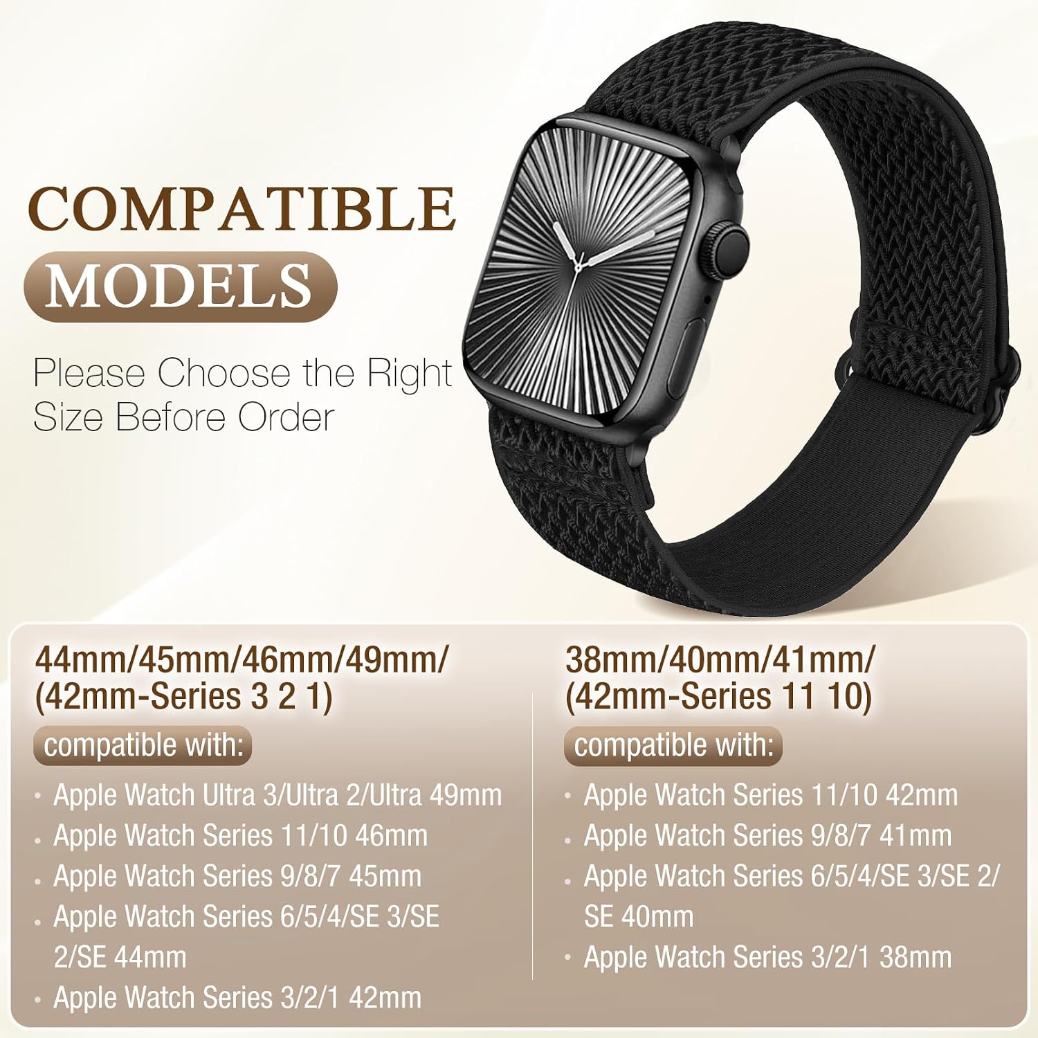Detalle de WNIPH Elastic Arm/Ankle/Bicep Straps for Apple Watch (44–49mm) – 2-Pack Nylon Stretch Straps