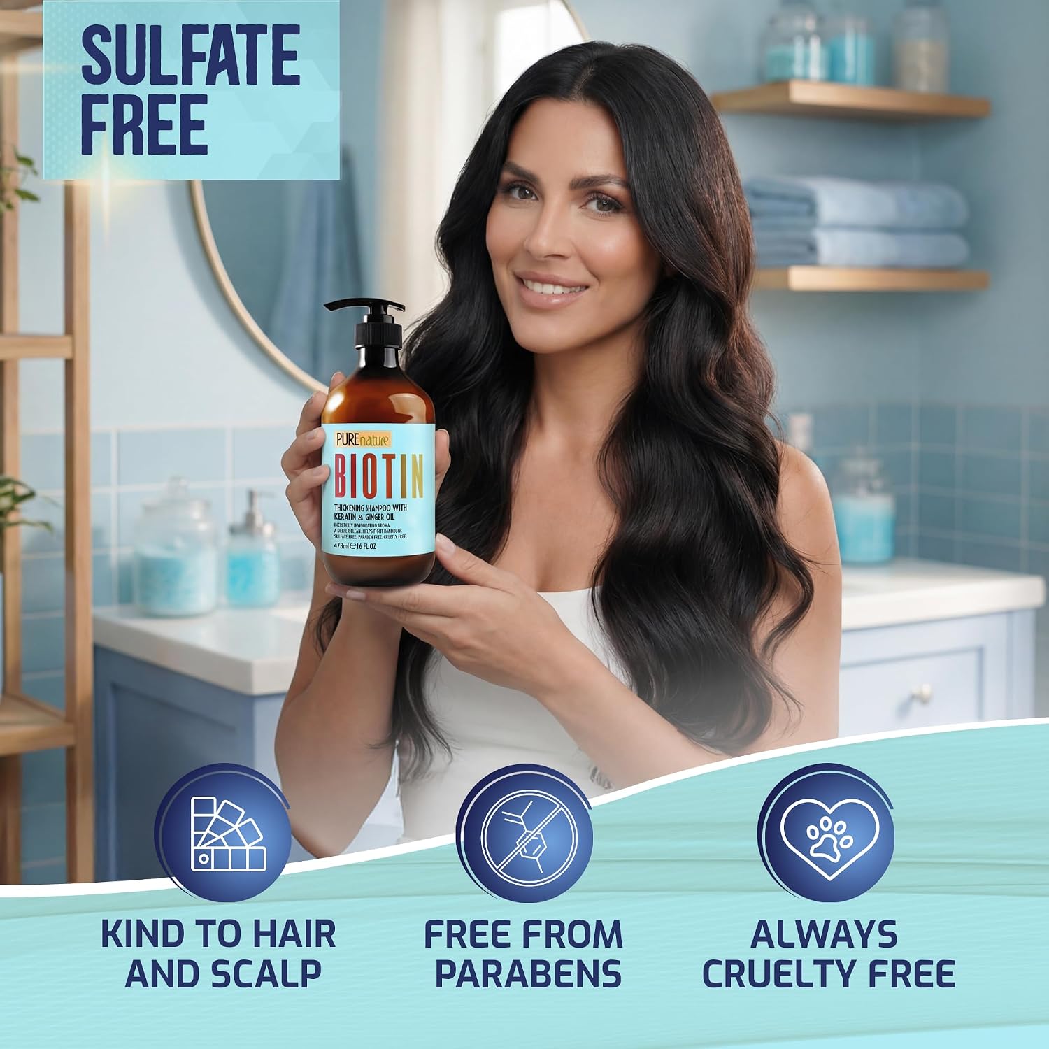 Detalle de PURE NATURE LUX SPA Biotin Shampoo, Sulfate-Free Volumizing Formula, 16 fl oz