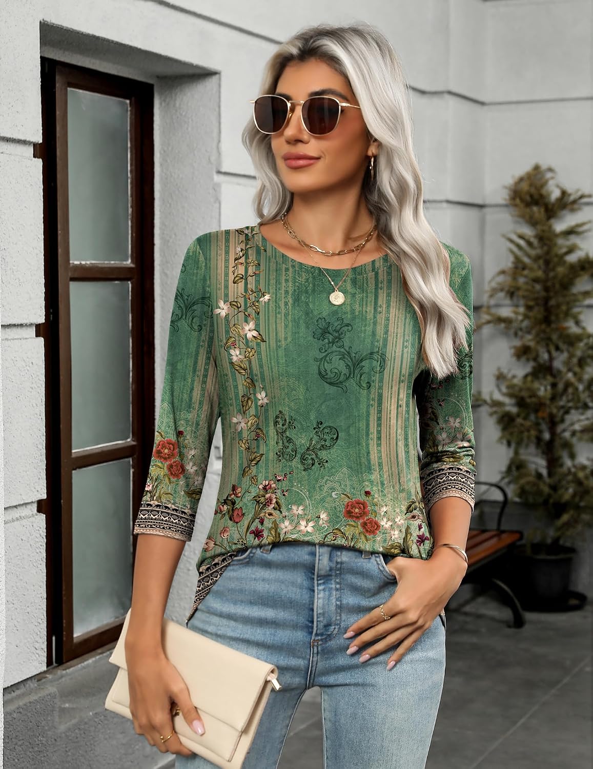 Thumbnail 3 de Zeagoo Damen T Shirt 3/4 Arm Rundhals S-3XL