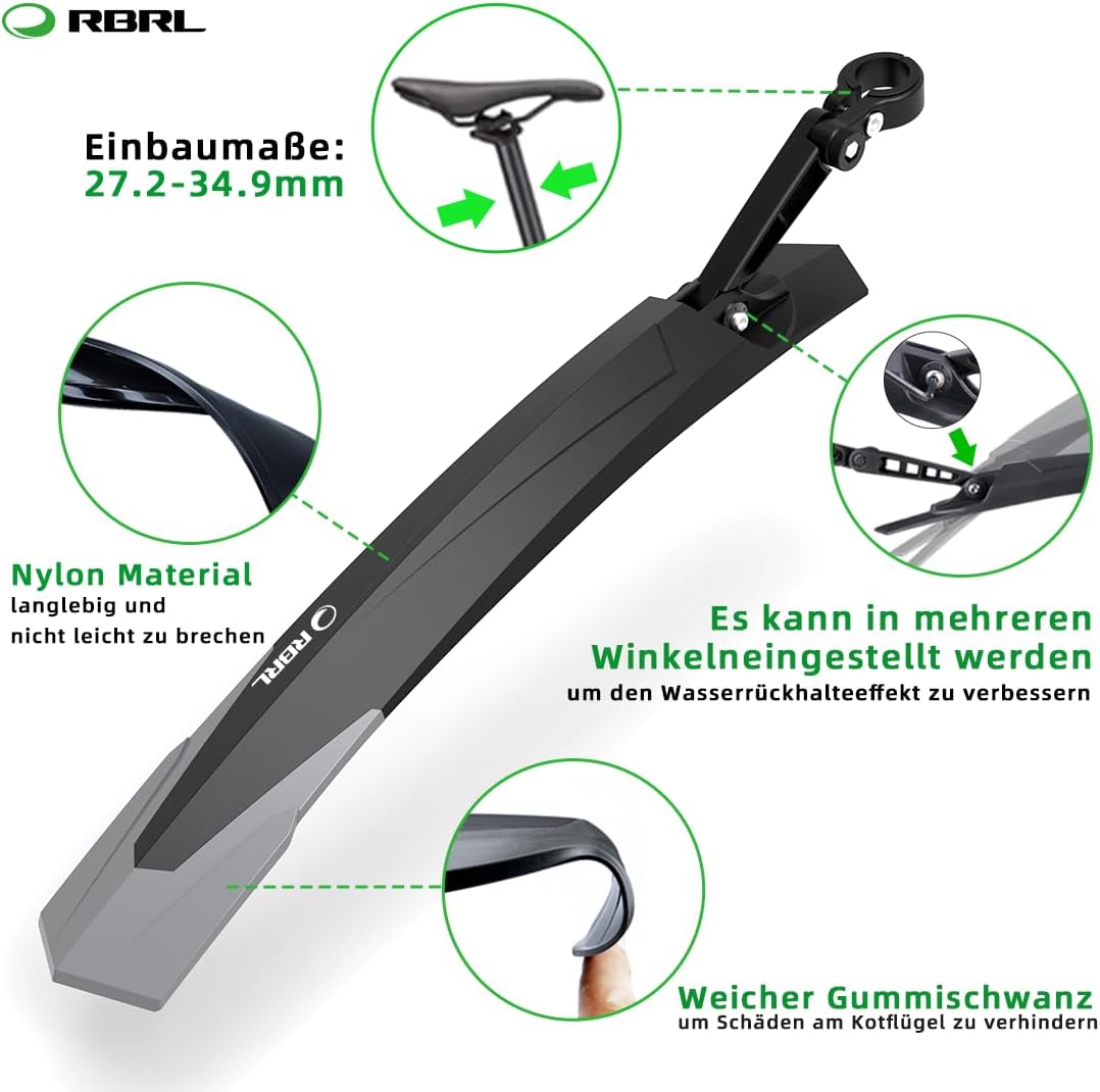 Detalle de RBRL Schutzblech-Set 24–29 Zoll für MTB – Universal Kotflügel, robust, leicht und verstellbar