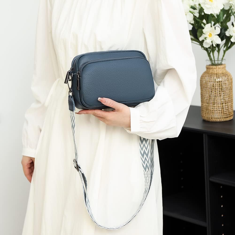 Thumbnail 2 de TIAASTAP Damen Umhängetasche klein aus echtem Leder – Crossbody Bag mit breitem Schultergurt und 3 Fächern