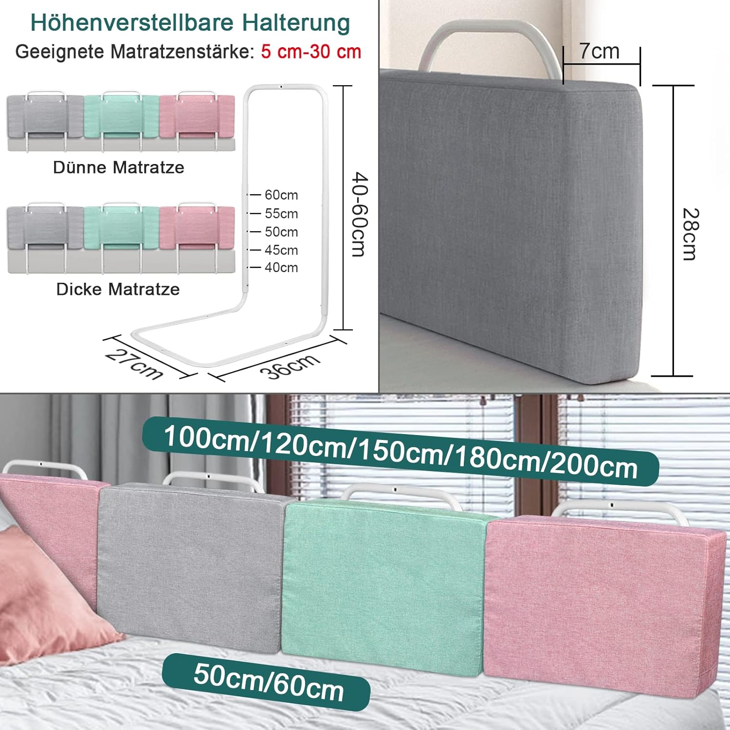 Thumbnail 1 de HENGMEI Bettgitter 180 cm – höhenverstellbares Absturzschutzgitter in Leinengrau