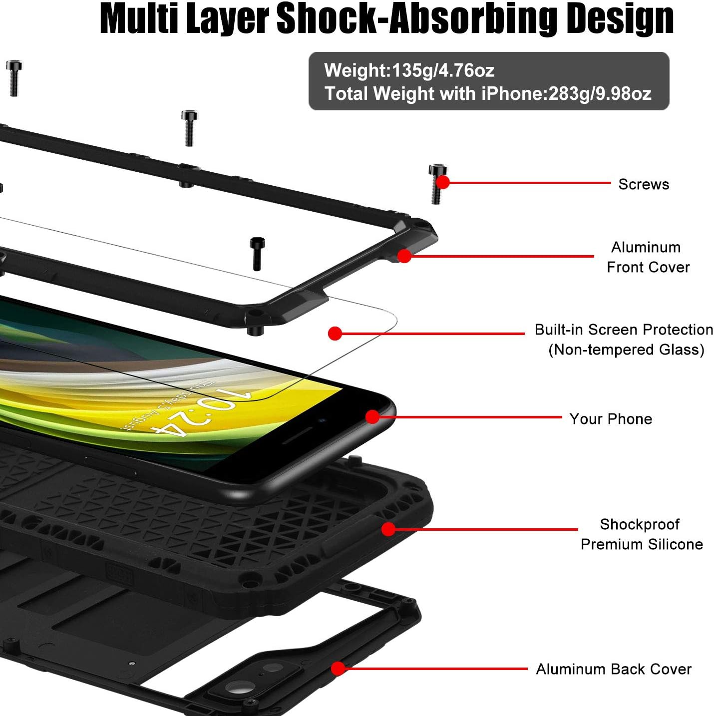 Detalle de Beeasy Case for iPhone SE 2022/SE 2020 – Shockproof, Waterproof & Full-Body Protection