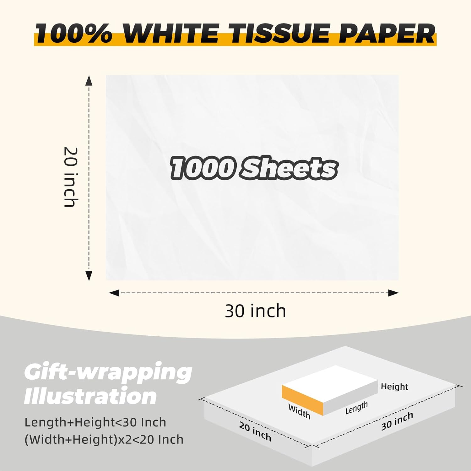 Detalle de Simetufy 1000 Sheets White Tissue Paper Bulk for Gift Bags and Packaging