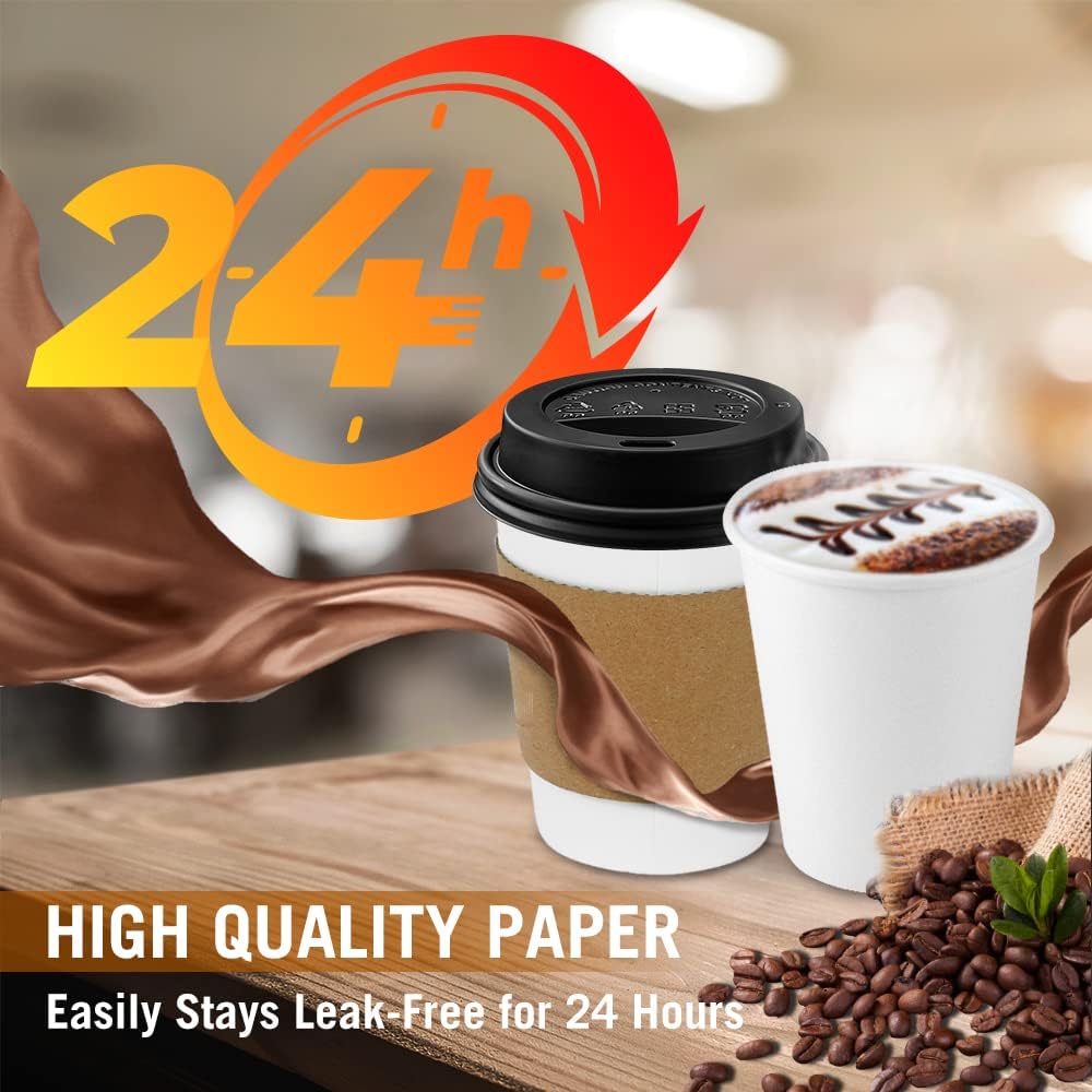 Detalle de Ginkgo GO-8OZDCC-100 8 oz Disposable Coffee Cups with Lids and Sleeves