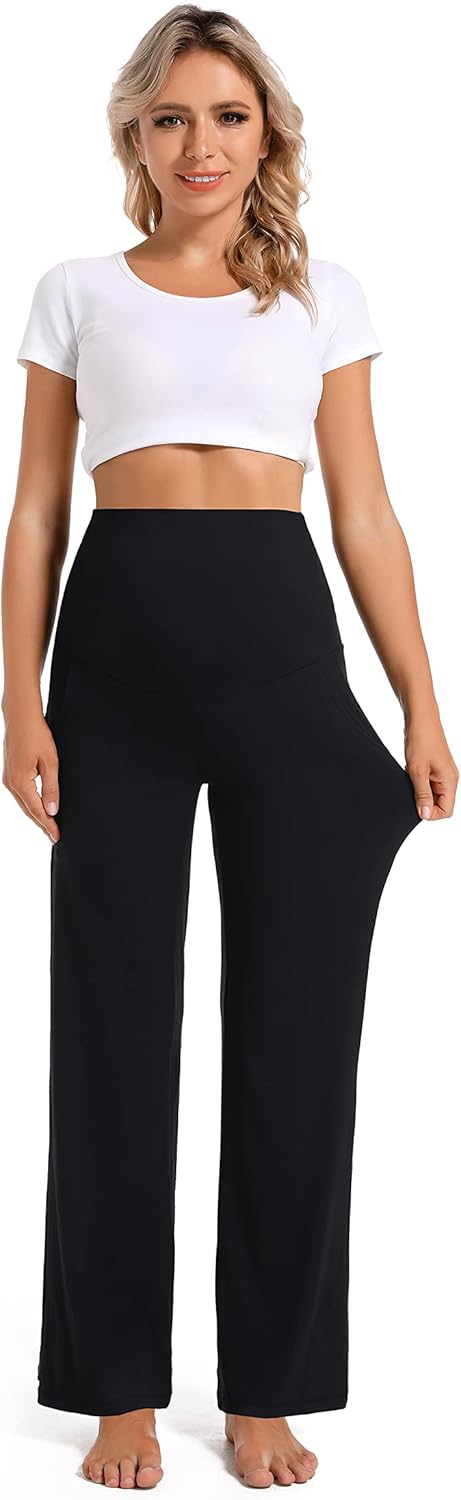 Detalle de Foucome Women's Maternity Trousers: Casual, Loose & Cozy Wide-Leg with Pockets