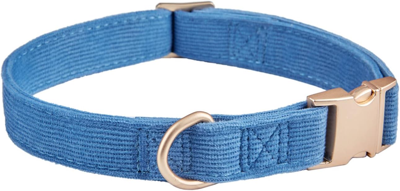 Thumbnail 2 de Petiry Soft Dog Collar with Safety Metal Buckle – Adjustable Corduroy Collar for Large Dogs (Blue, 40–66 cm)