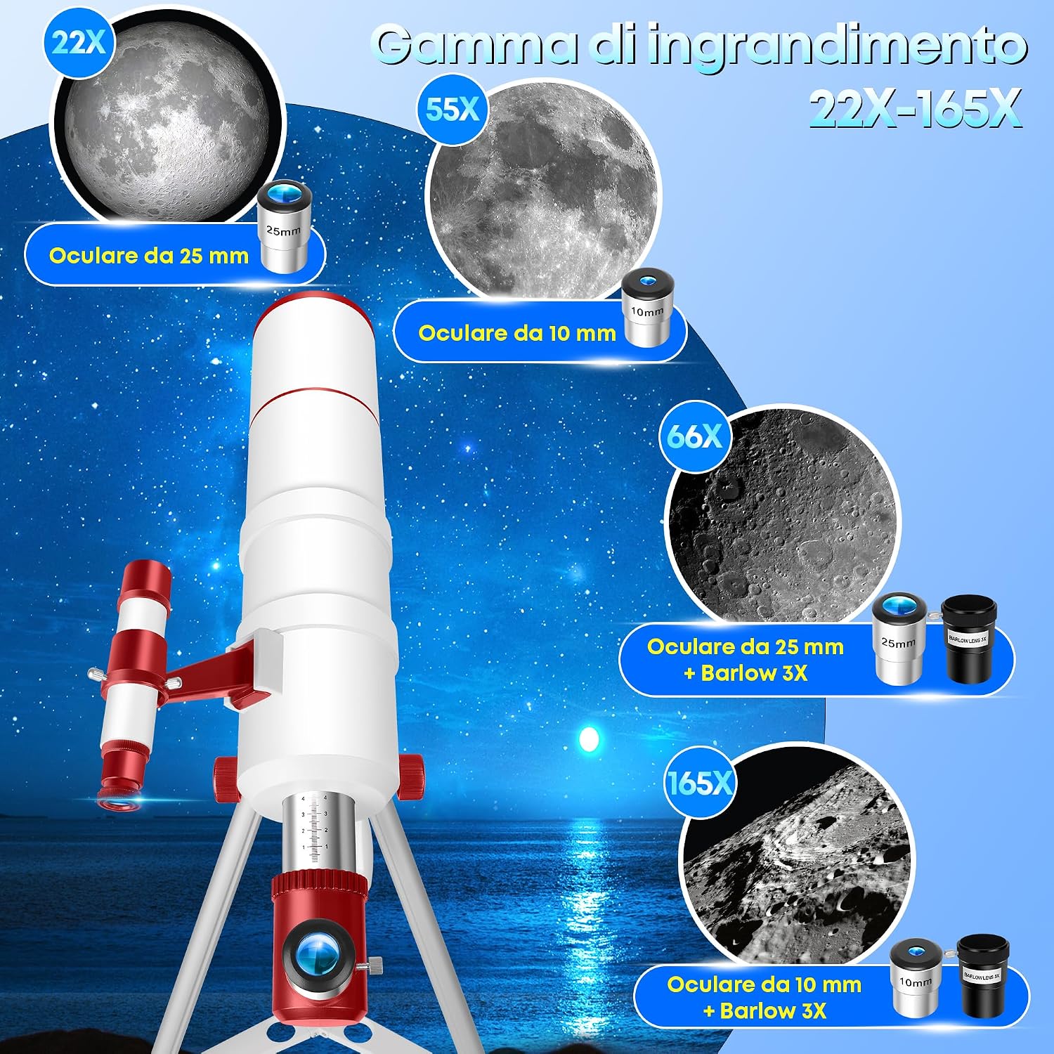 Detalle de HETEKAN Telescopio 90/900: rifrattore professionale per adulti, bambini e principianti