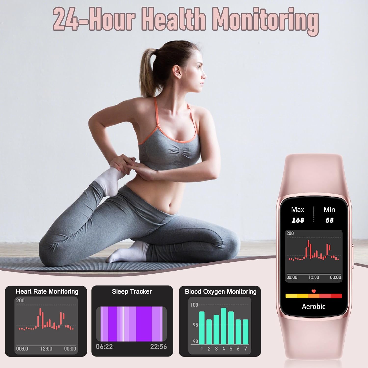 Thumbnail 4 de Zeacool Fitness Tracker with 24/7 Heart Rate, SpO2 & Sleep Monitor (Pink)