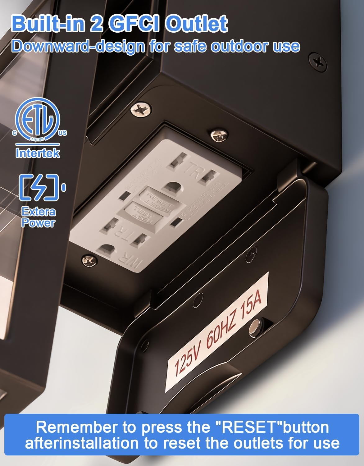 Detalle de Yisuro T-ES-220PS-RM-BB1 Outdoor Porch Light with GFCI Outlets and Motion Sensor