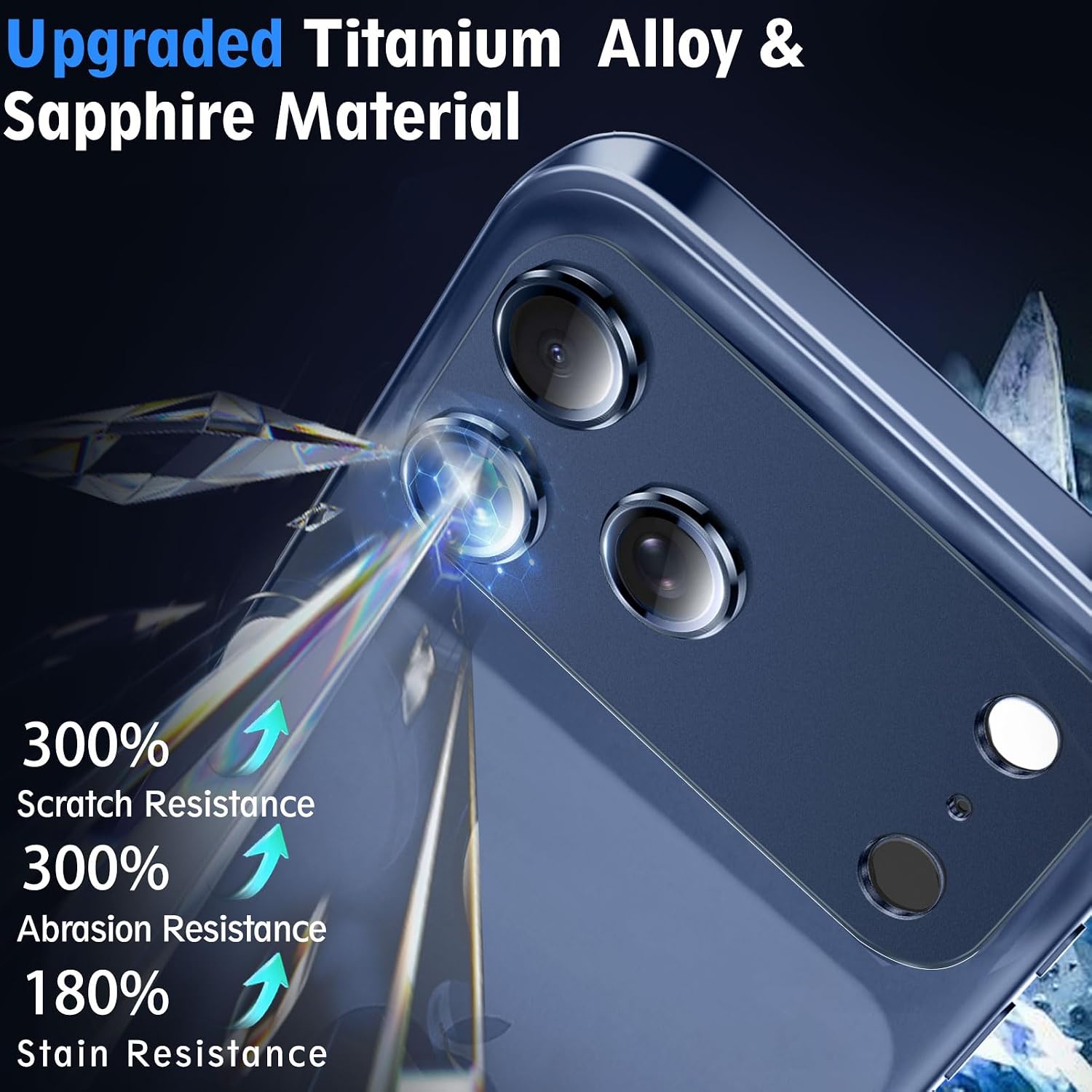 Detalle de SiHPuoy iPhone 17 Pro Max Camera Lens Protector, Blue Metal and 9H Glass
