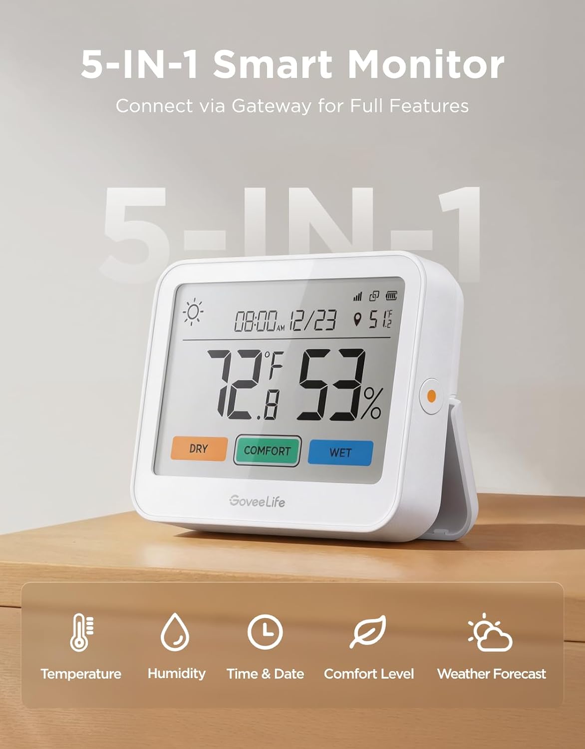 Detalle 2 de GoveeLife H5220 WiFi Thermometer Hygrometer 3-Pack with Gateway, Large LCD