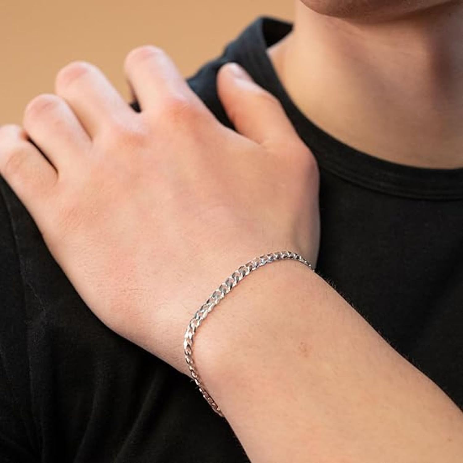 Detalle 2 de QUADRI Silber Armband Herren – Panzerkette 925 Silber, Handarbeit aus Italien