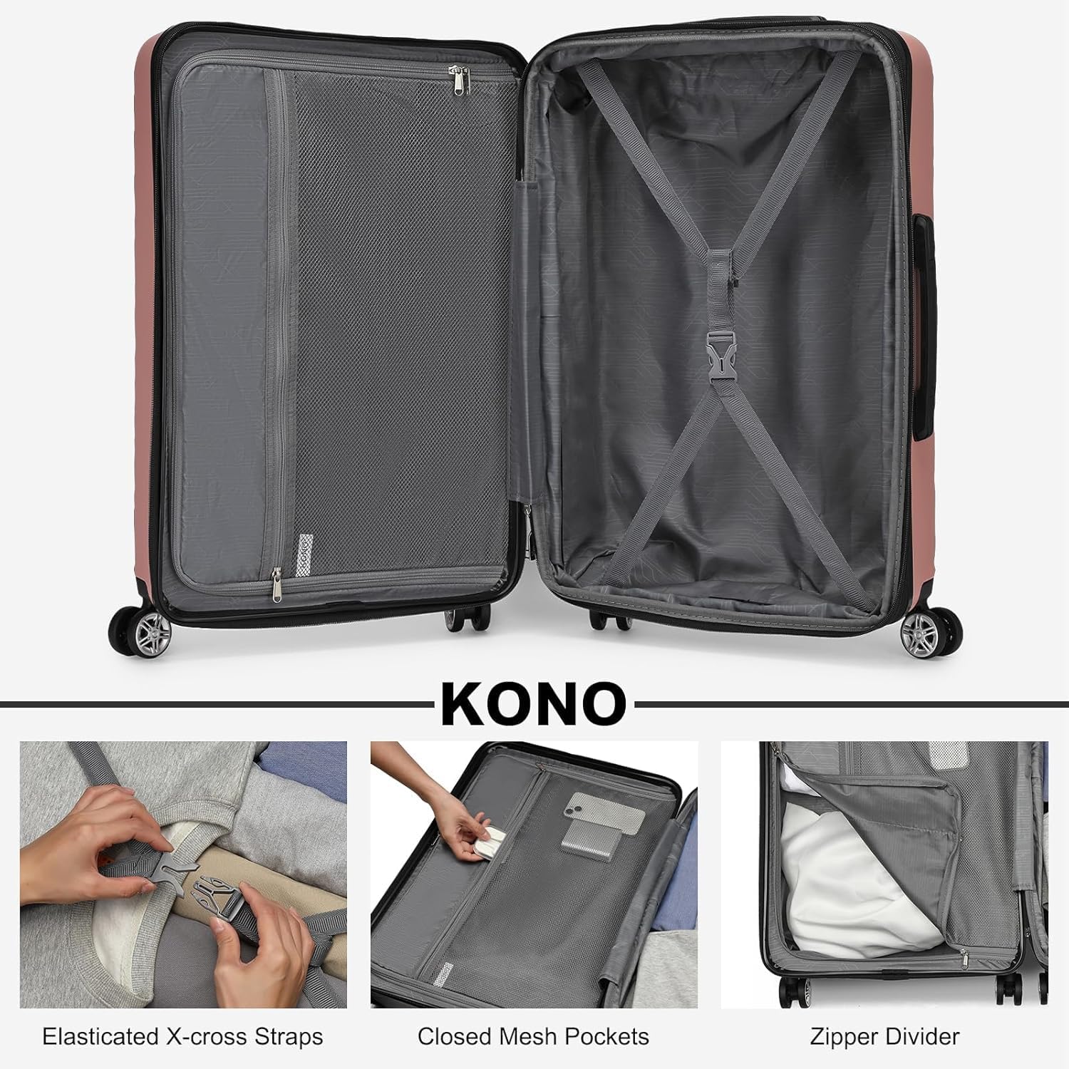 Thumbnail 5 de Kono 28 Inch Large Suitcase – Expandable Hard Shell Luggage in Nude