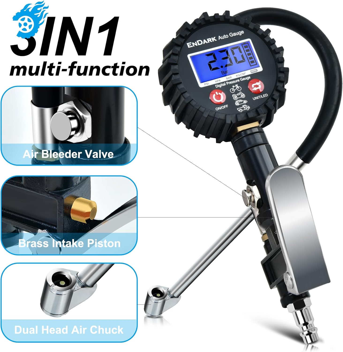 Thumbnail 2 de ENDARK Digital Tyre Pressure Gauge and Inflator (Car, Bike, Truck, Motorcycle)