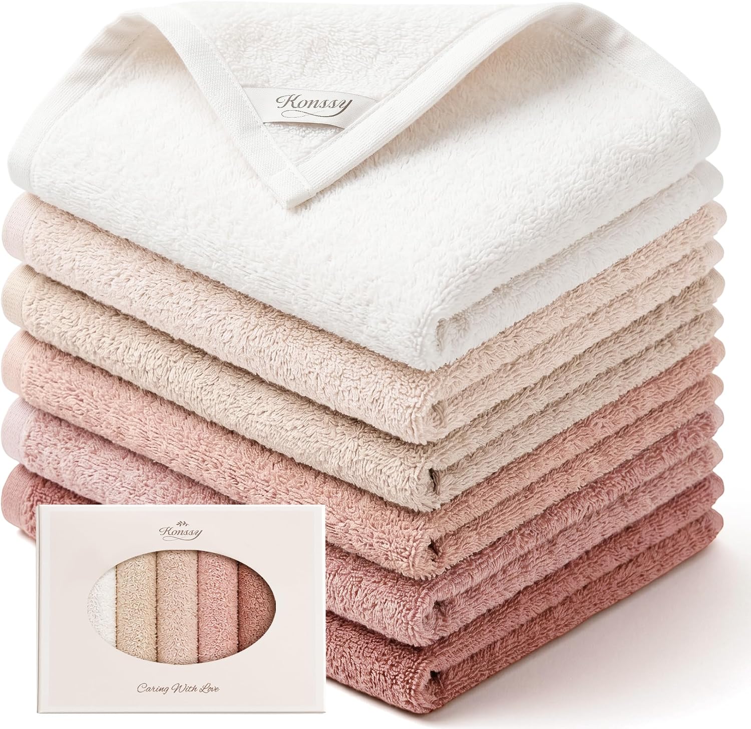 Detalle de Konssy Maoquan-Xiezhuangjin 6-Pack Cotton Terry Face Cloths, 12 x 12 Inches