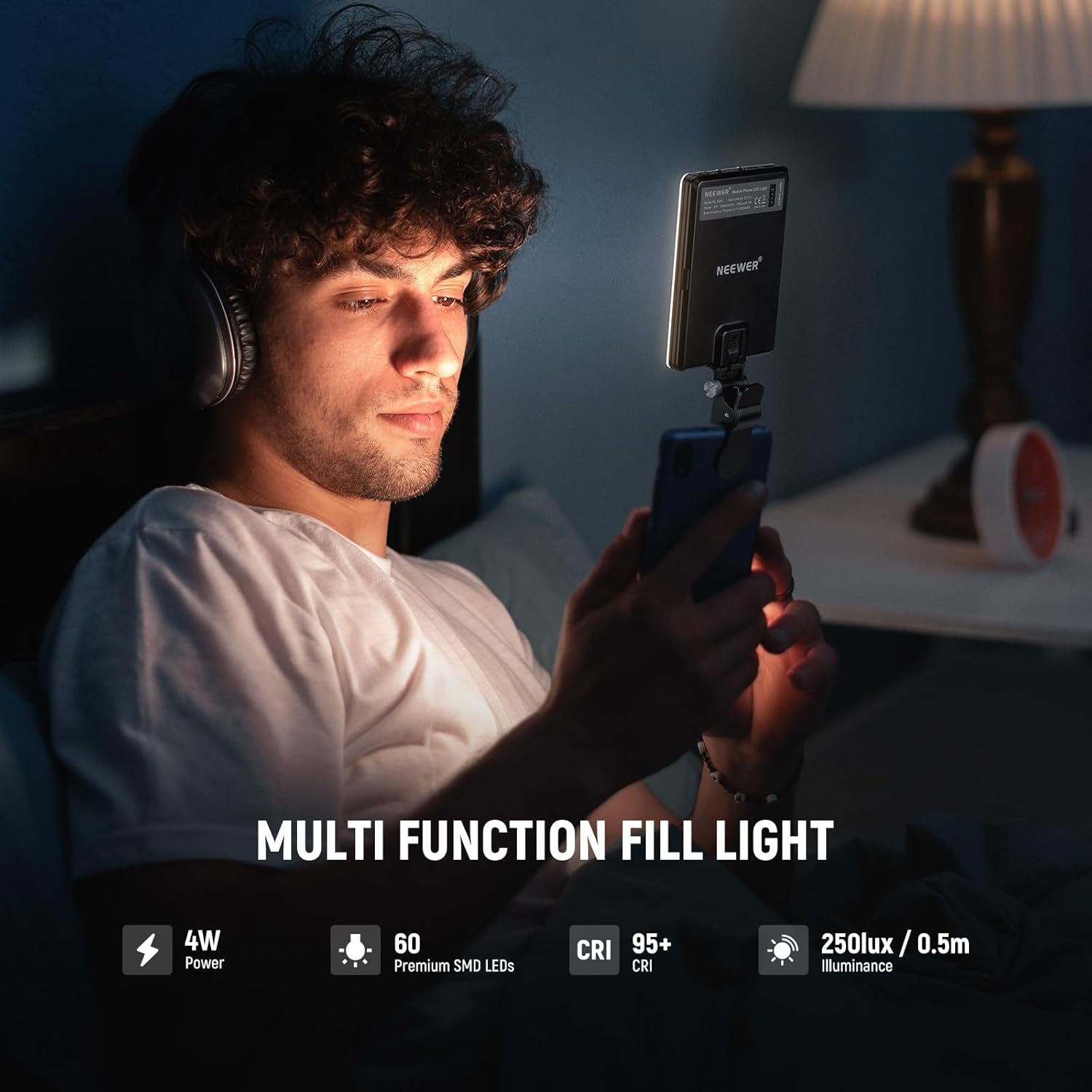 Thumbnail 3 de NEEWER Selfie Light LED pour smartphone : lampe vidéo LED rechargeable 3 modes avec luminosité réglable