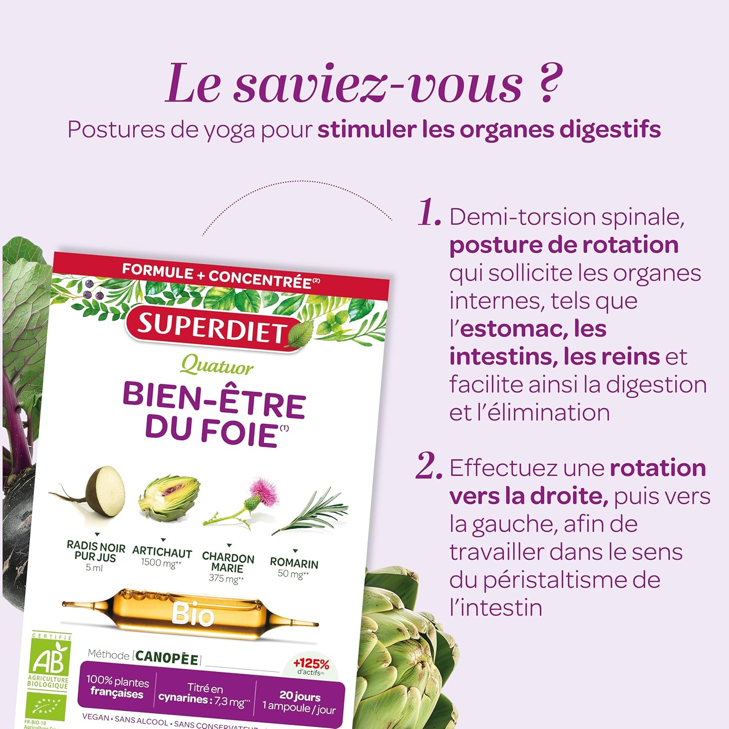 Thumbnail 5 de SUPERDIET-QUATUOR DIGESTION BIO - Bien-être du foie, Radis noir Artichaut Chardon Marie Romarin (20 ampoules)