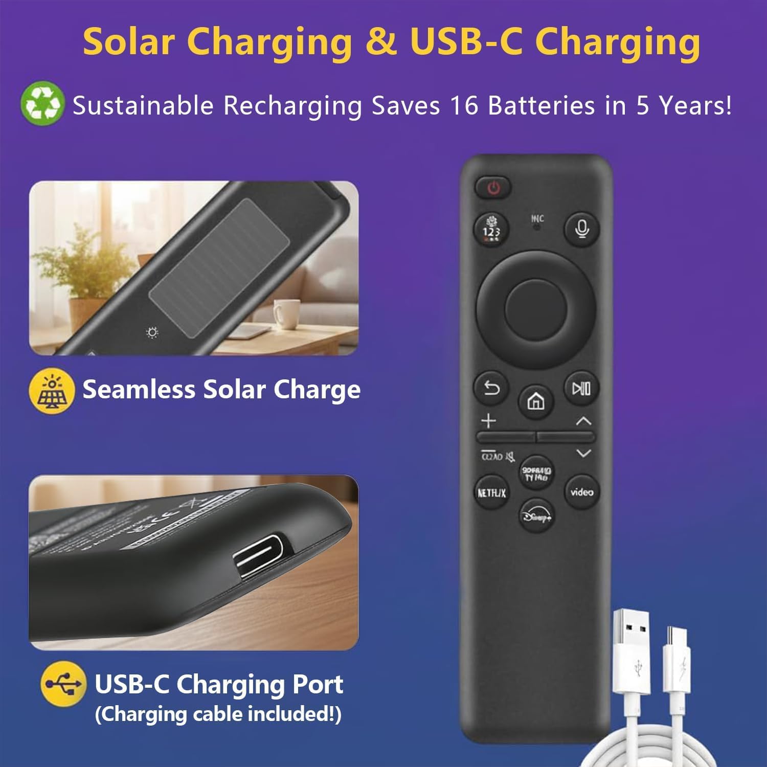 Detalle de Nettech BN59-01432A Rechargeable Voice Remote for Samsung Smart TVs