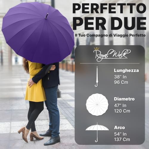 Thumbnail 1 de Royal Walk Ombrello grande automatico antivento, 16 stecche in fibra di vetro