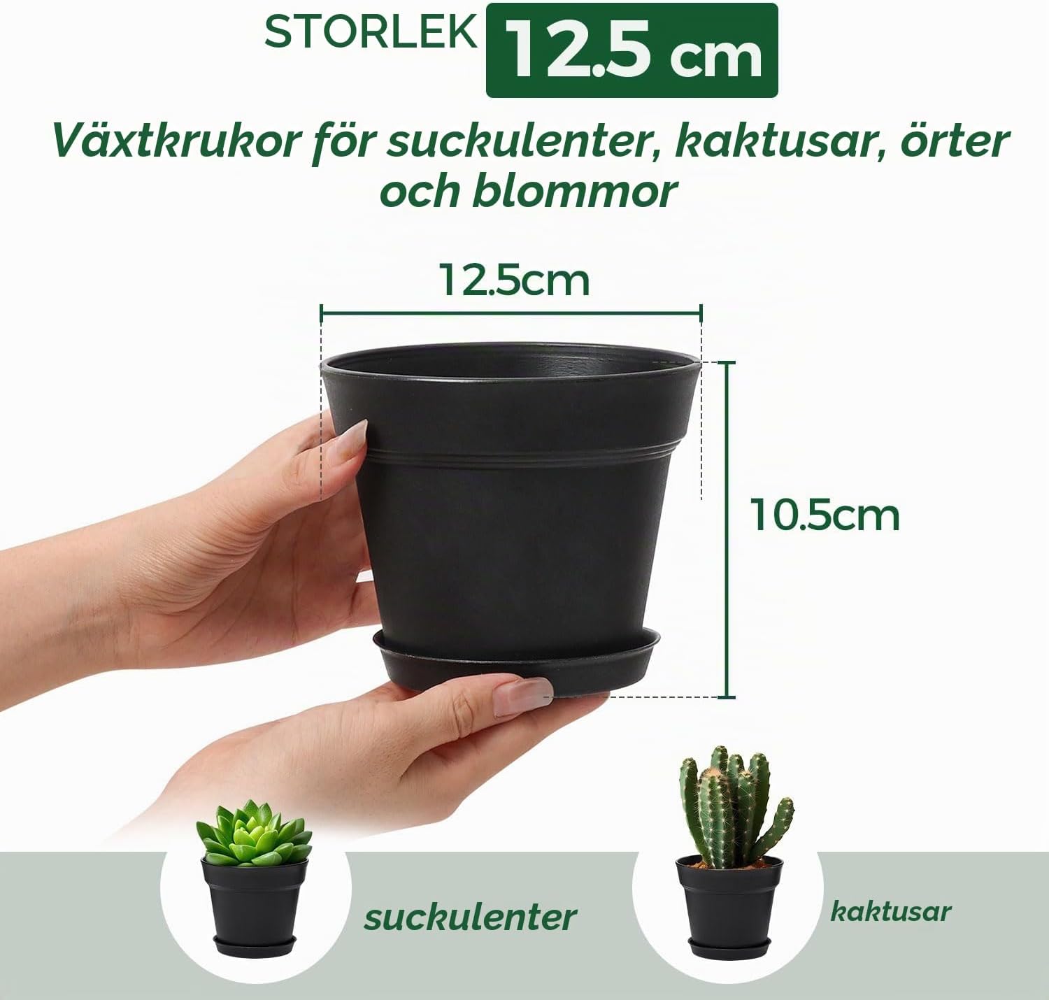 Detalle de T4U blomkrukor 12,5 cm, 6-pack med fat och dräneringshål, svarta