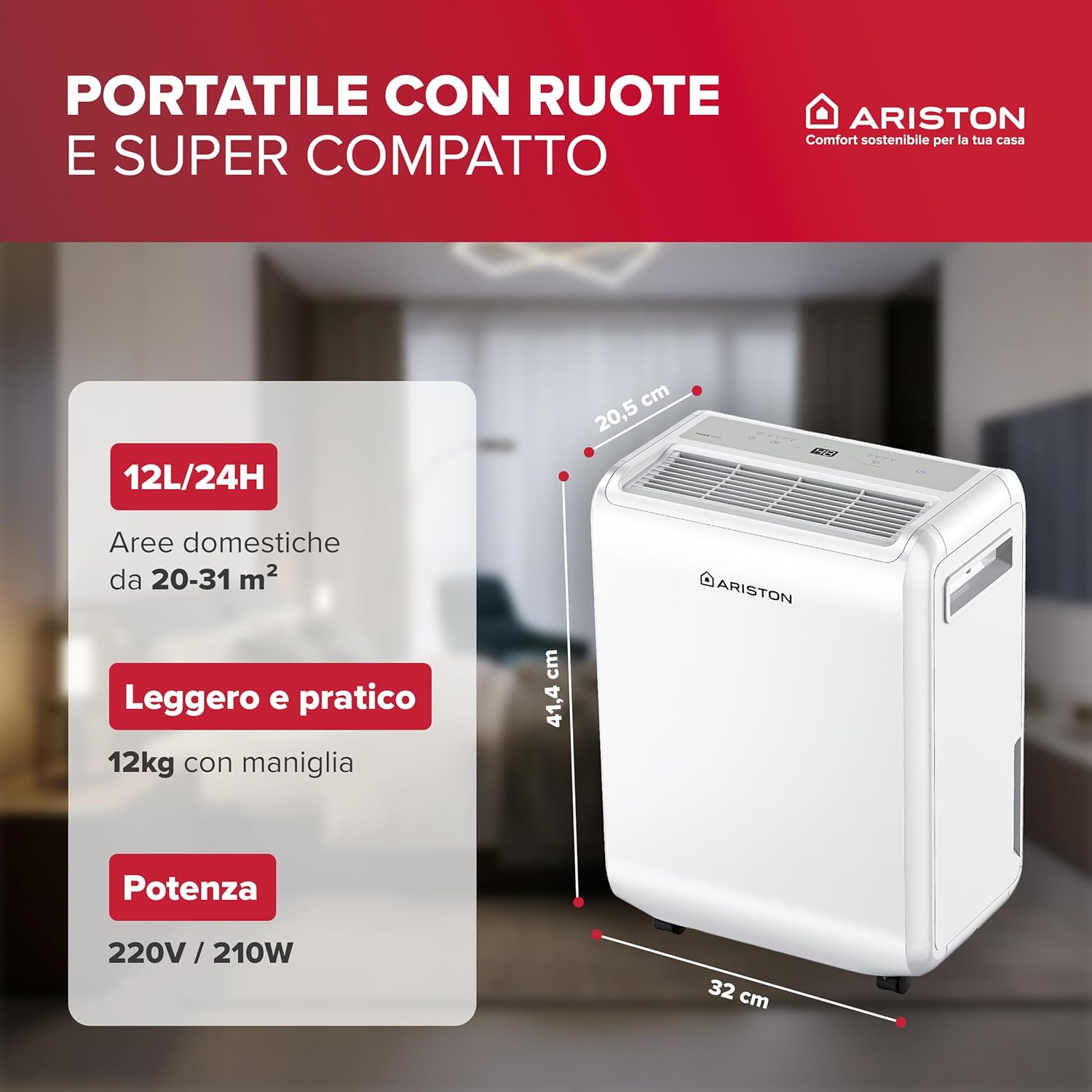 Thumbnail 1 de Ariston DEOS 12 EVO: deumidificatore portatile per ambienti fino a 31 m²