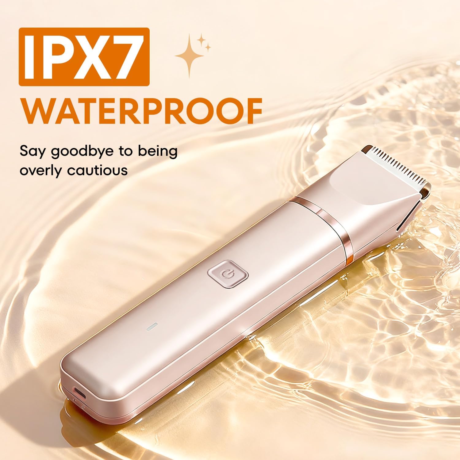 Detalle de VG VOGCREST Bikini Trimmer für Frauen (2-in-1) – schmerzloses Trimmen & Rasieren, IPX7, Champagner Gold