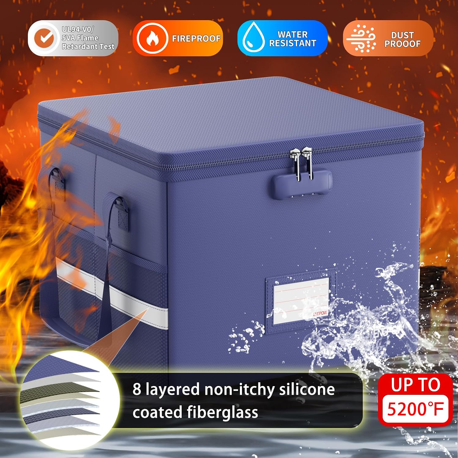 Detalle de ENGPOW EG127BLXNEW Fireproof File Box, 5200°F, Lockable, Collapsible
