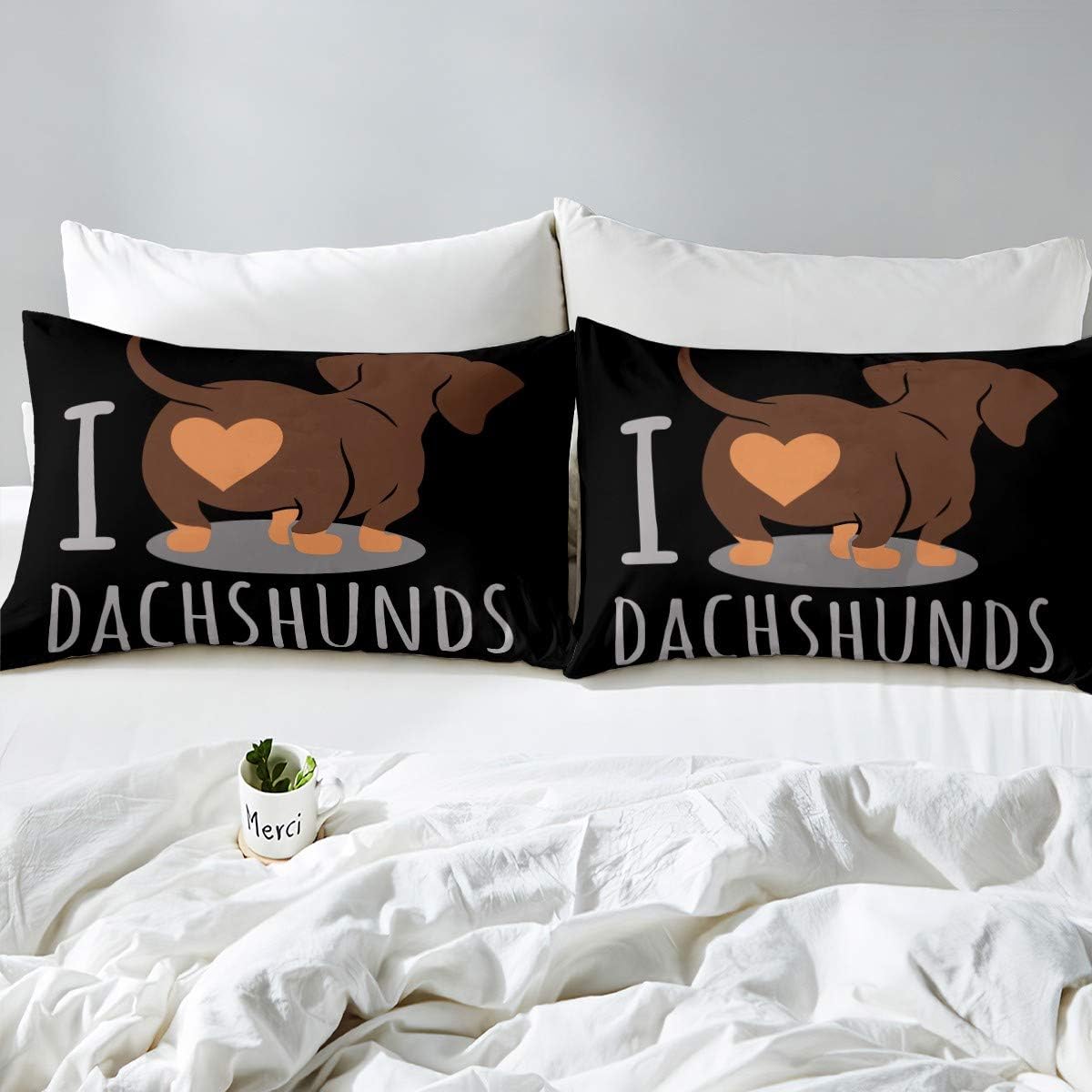 Thumbnail 2 de Homemissing Dachshund Sausage Duvet Cover Set – 3pcs, Cartoon Puppy Design (Double) in Black