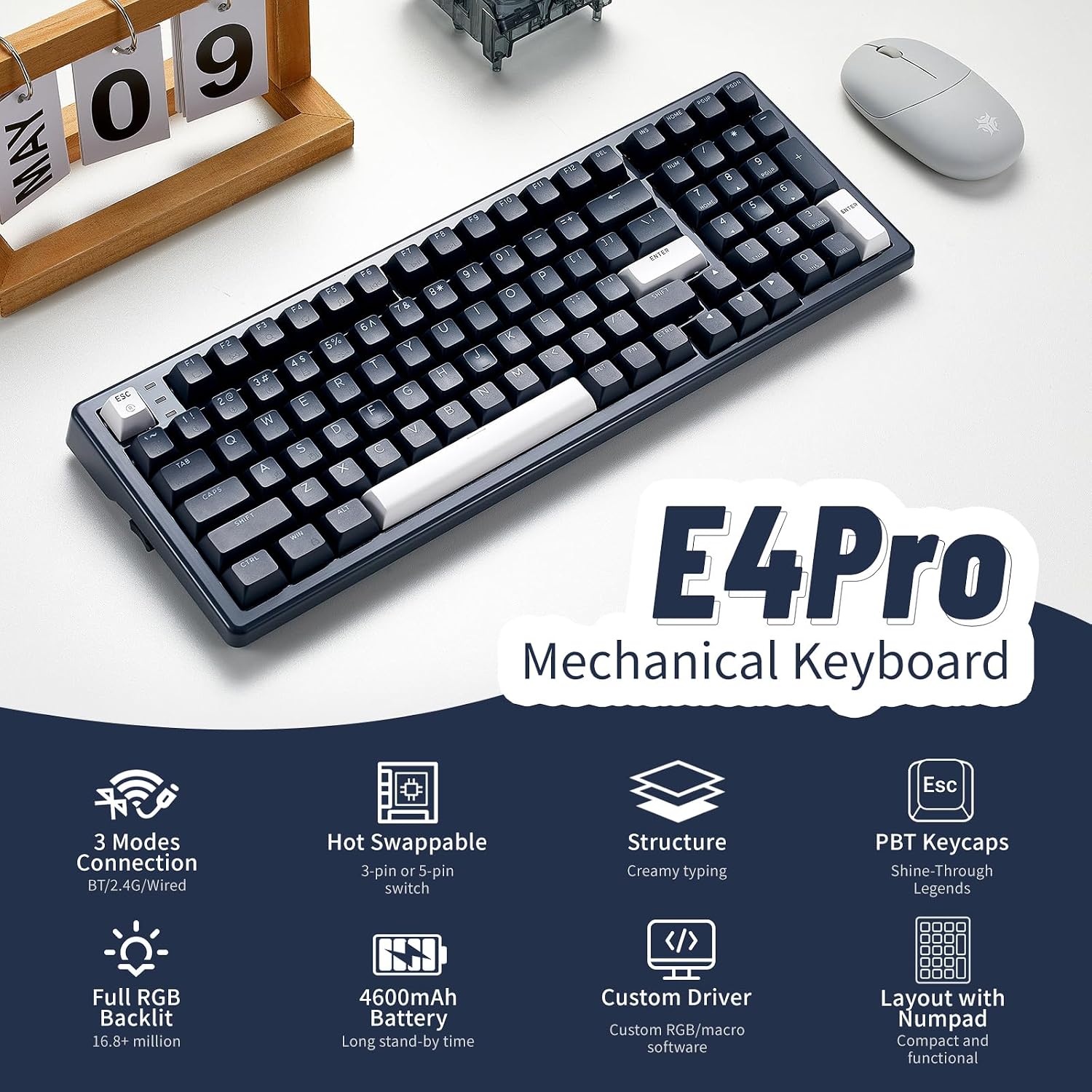 Detalle de Hexgears E4Pro 99-Key Wireless Mechanical Keyboard with Hot-Swap Switches
