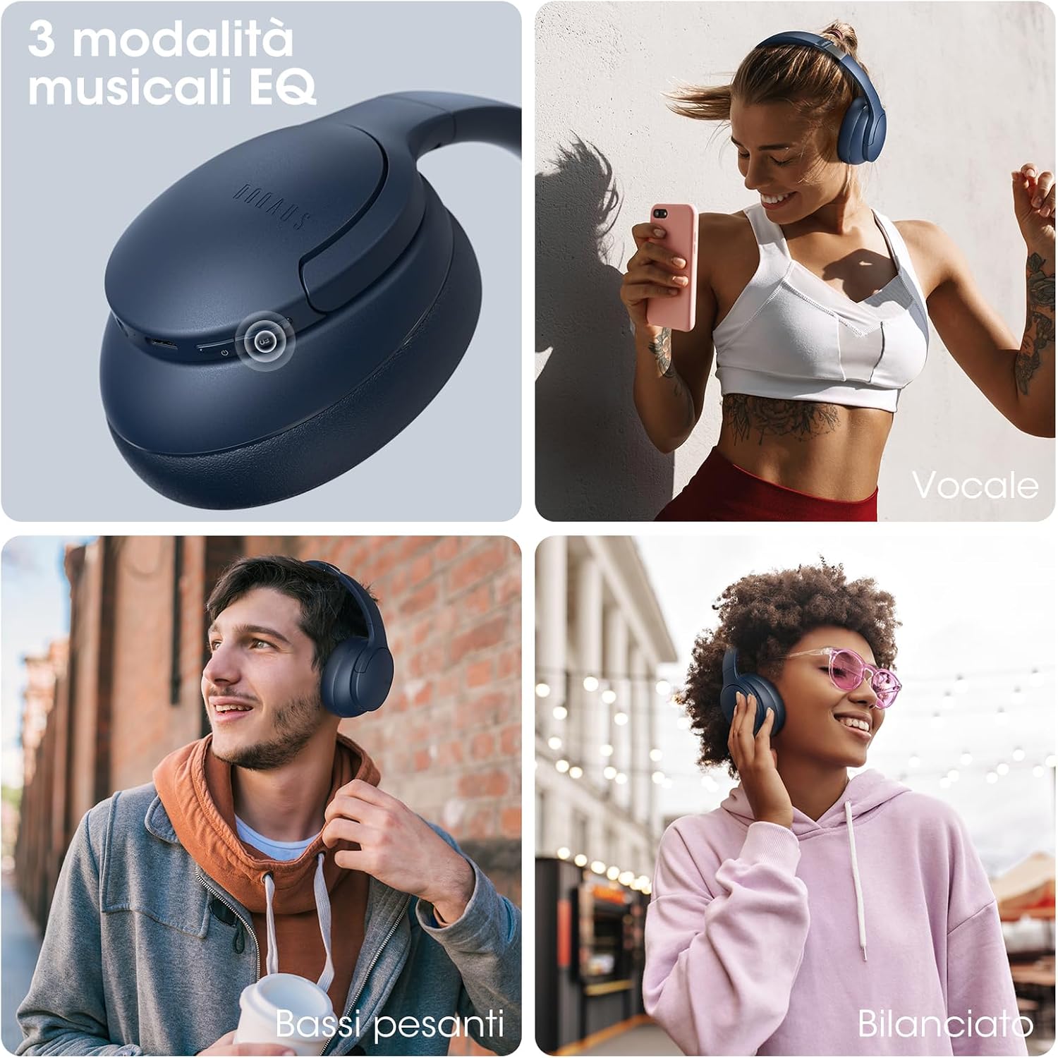Detalle 2 de DOQAUS Cuffie Bluetooth Wireless: 90 Ore di Riproduzione, Over Ear con EQ Trovati