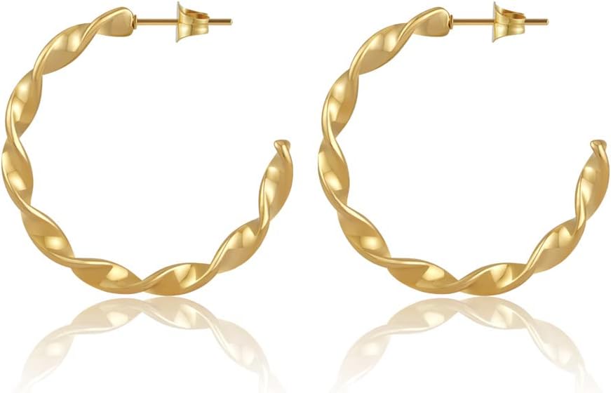 Detalle de Creoli d'oro ritorti per donna in acciaio inox con rivestimento in oro 18K – diametro 28 mm (anche 20 mm)