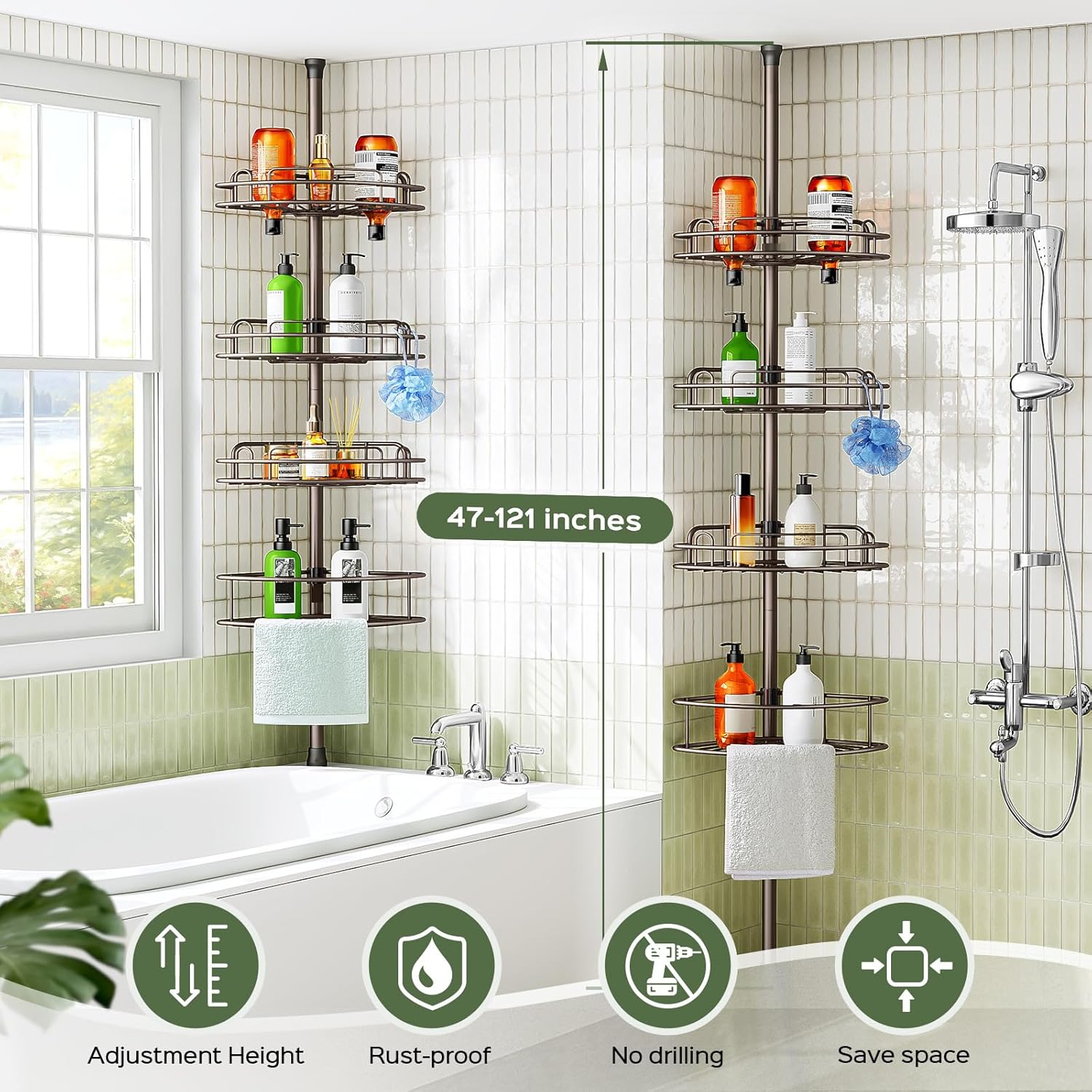 Thumbnail 6 de HAMITOR Corner Shower Caddy 47-121 Inch