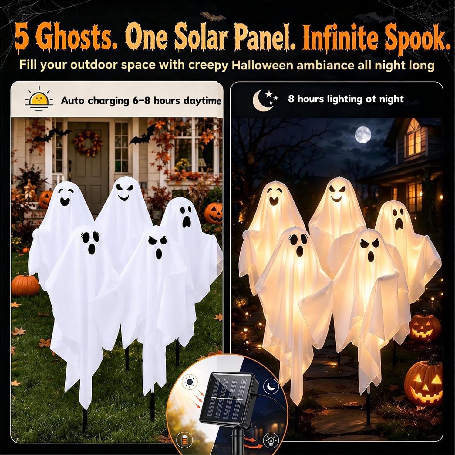 Thumbnail 3 de Solar Halloween Ghost Decorations, 5-Piece Set