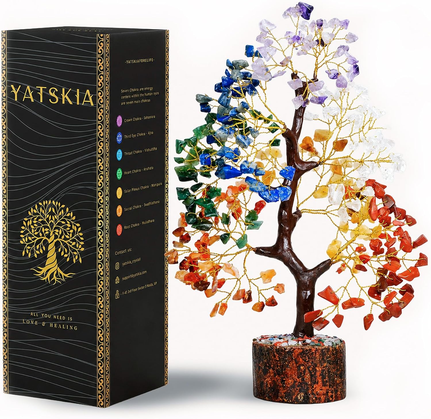 Detalle de YATSKIA Crystal Tree 7 Chakra Tree of Life with Natural Crystals