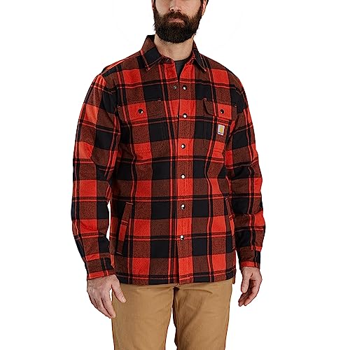 Detalle de Carhartt Relaxed Fit Flannel Sherpa-Lined Shirt Jac L burdeos heather