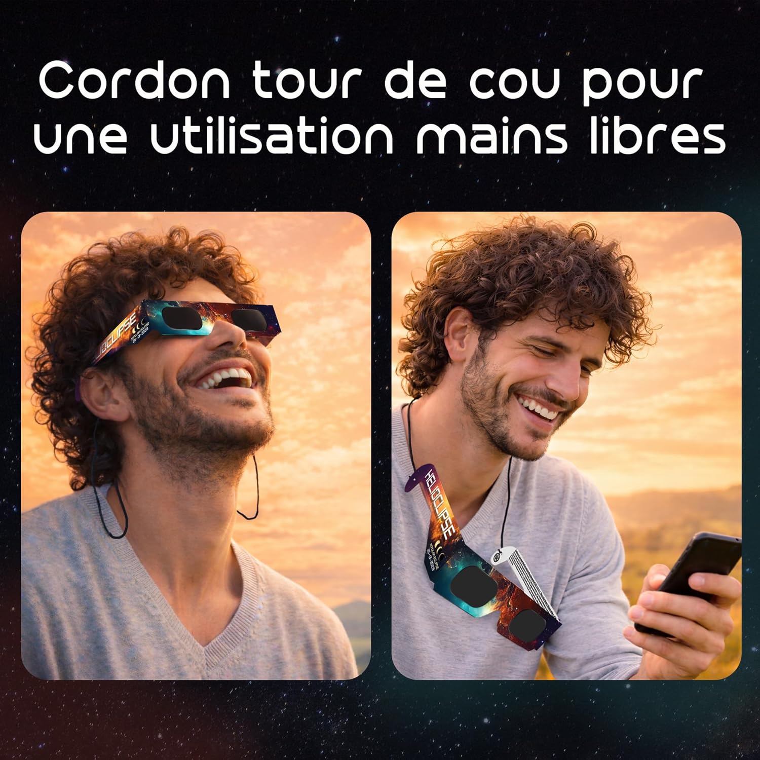 Thumbnail 5 de Helioclipse Lot de 25 lunettes pour éclipse solaire ISO 12312-2 avec 5 filtres pour téléphone