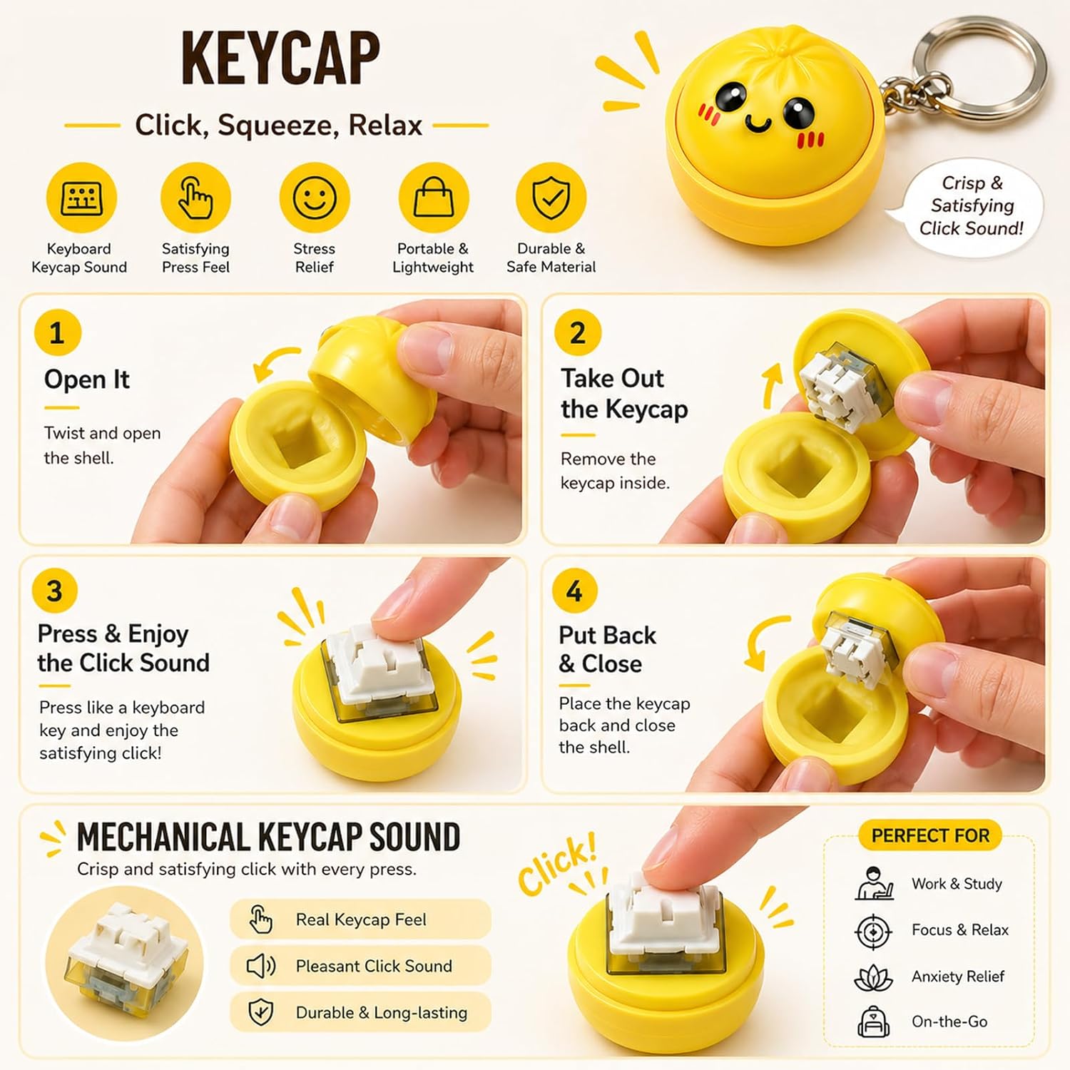 Detalle de Vicqpouy Set 6 Mini Dumpling Portachiavi con Click Meccanico – Antistress e Accessorio Multicolore
