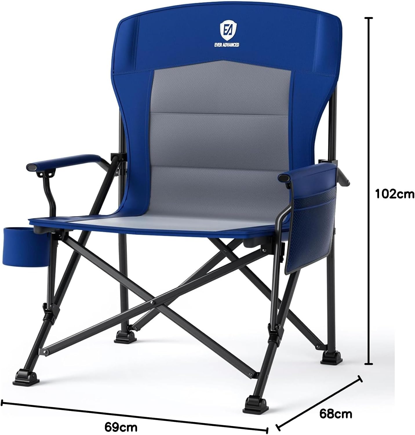Detalle 2 de EVER ADVANCED faltbarer Campingstuhl XL bis 230 kg – mit Seitentasche & Getränkehalter