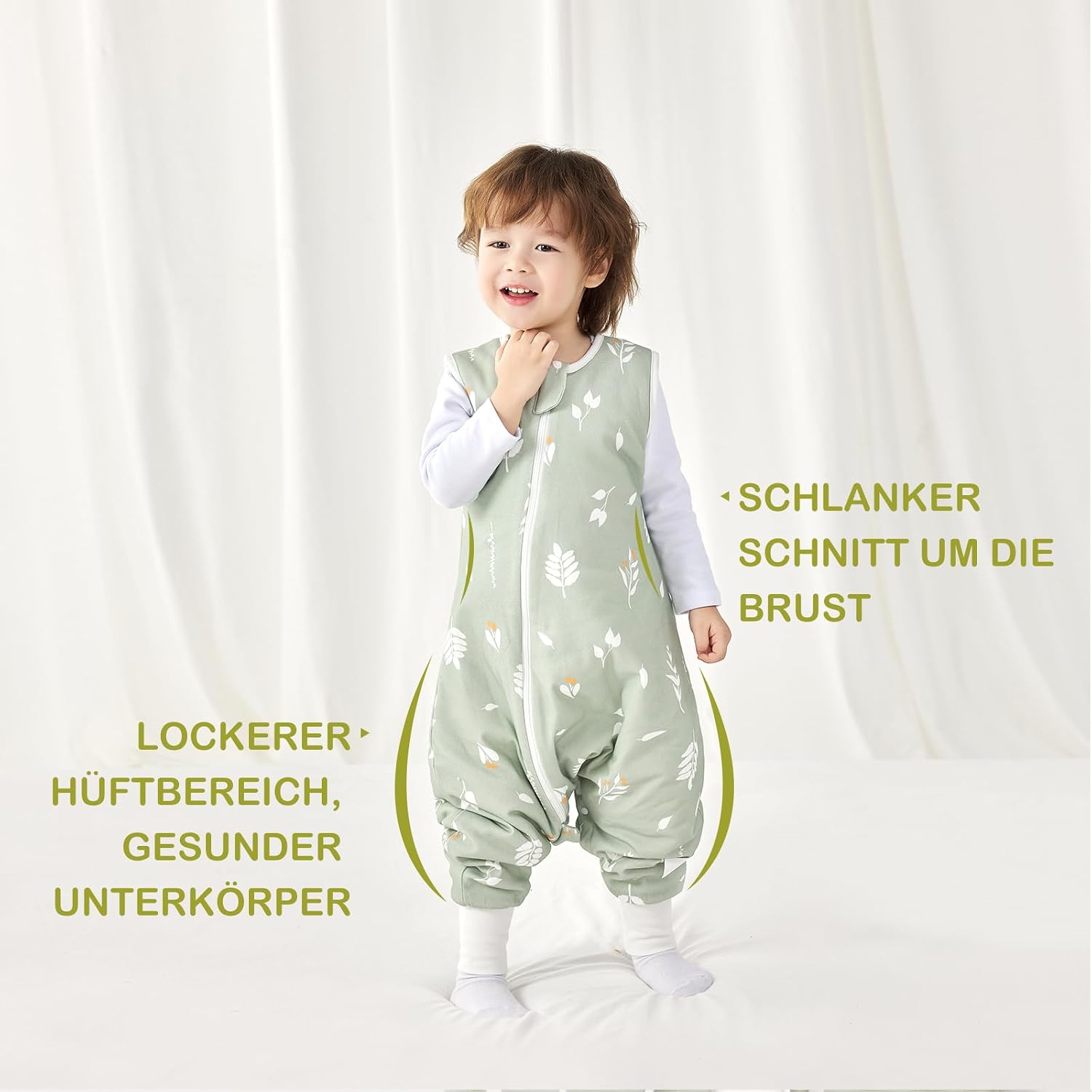 Detalle de Nivolltha 1,5 TOG Babyschlafsack mit Füßen aus 100 % Baumwolle – Ganzjahres-Schlafsack in Größe L