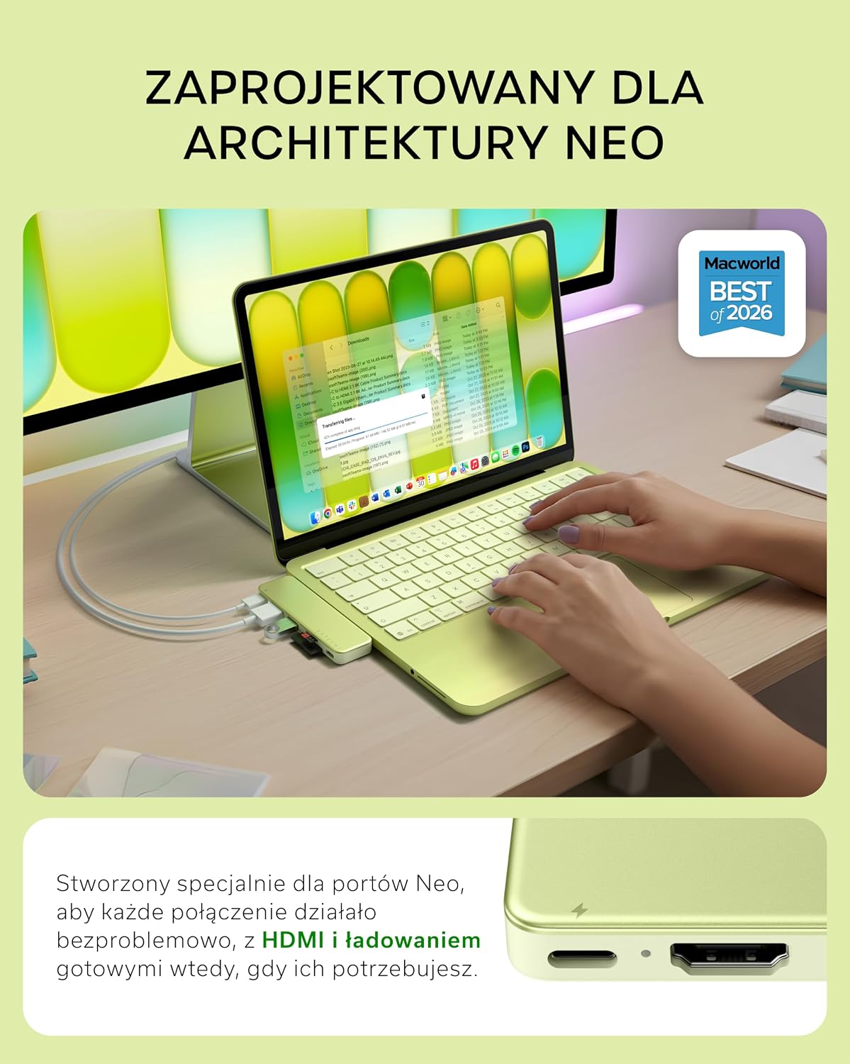 Detalle de SATECHI MN26STD01 Snap Hub USB-C 6 w 2 do MacBook Neo, HDMI 4K, 45 W